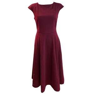 H. R. Homrain Burgandy Fit & Flare, Cap Sleeve Dress, Size Small, EUC